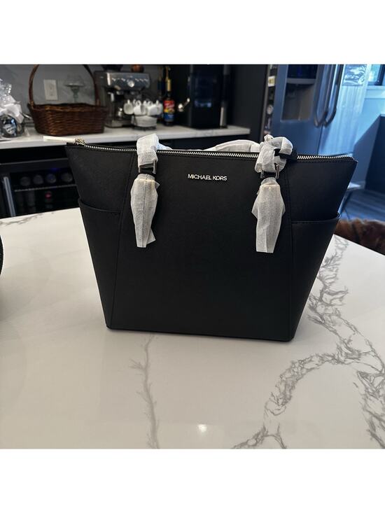 Michael Handbags - Michael Kors Charlotte Large Saffiano Leather Top-Zip Black Tote Bag #35T0GCFT7L